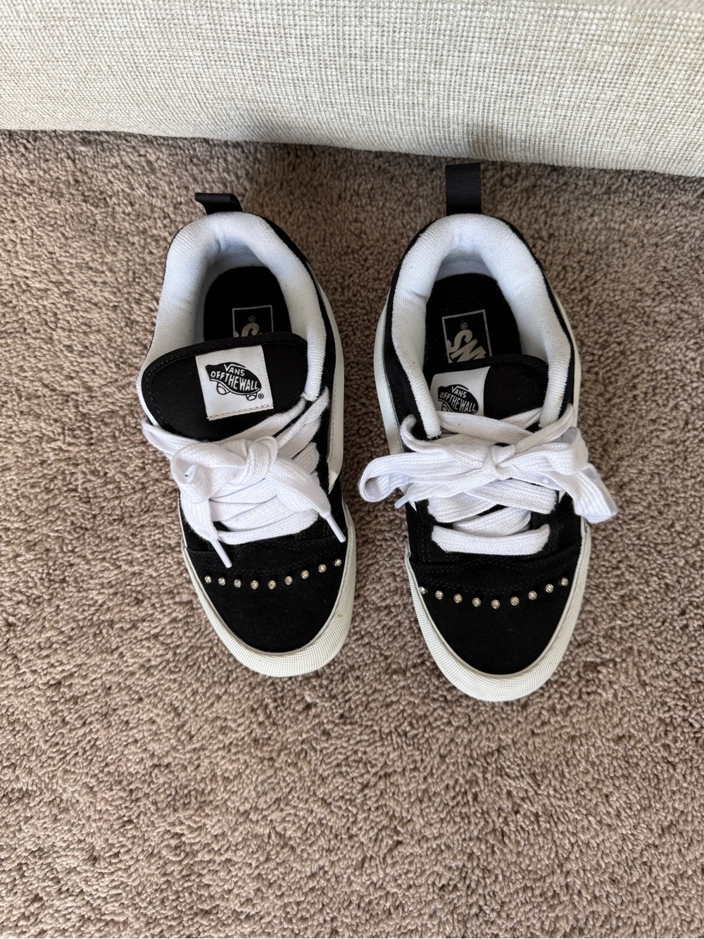 Vans Knu Skool Rhinestone chunky Black White Low-Top Sneakers with Stud Accents - Picture 5 of 13